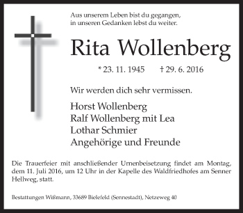 Traueranzeige von Rita Wollenberg von Neue Westfälische