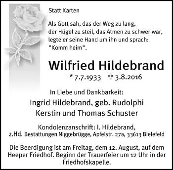 Traueranzeige von Wilfried Hildebrand von Neue Westfälische