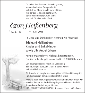 Traueranzeige von Egon Heißenberg von Neue Westfälische
