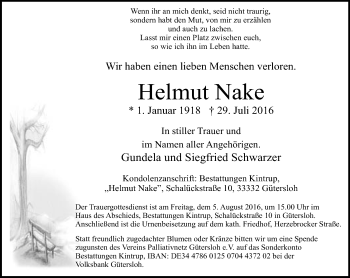 Traueranzeige von Helmut Nake von Neue Westfälische