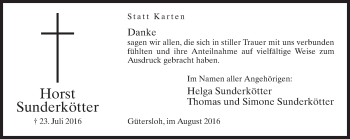 Traueranzeige von Horst Sunderkötter von Neue Westfälische