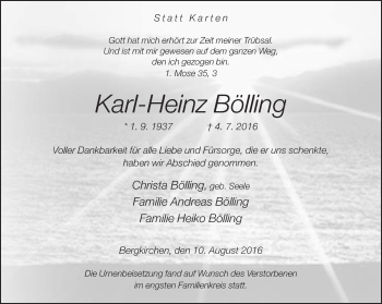 Traueranzeige von Karl-Heinz Bölling von Neue Westfälische