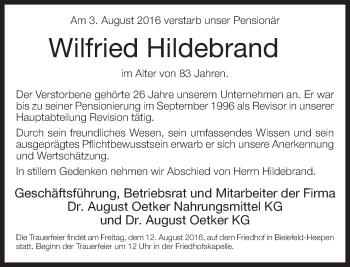 Traueranzeige von Wilfried Hildebrand von Neue Westfälische