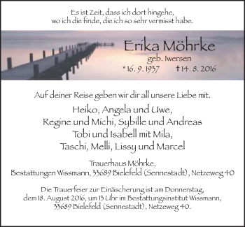 Traueranzeige von Erika Möhrke von Neue Westfälische