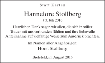 Traueranzeige von Hannelore Stollberg von Neue Westfälische