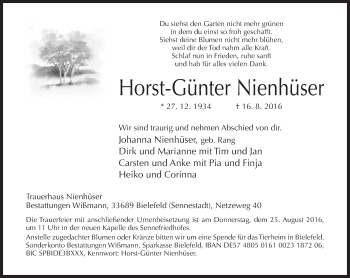 Traueranzeige von Horst-Günter Nienhüser von Neue Westfälische