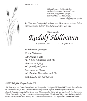 Traueranzeige von Rudolf Hollmann von Neue Westfälische