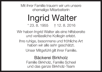 Traueranzeige von Ingrid Walter von Neue Westfälische
