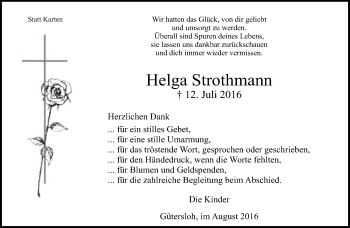Traueranzeige von Helga Strothmann von Neue Westfälische