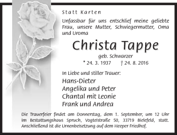 Traueranzeige von Christa Tappe von Neue Westfälische