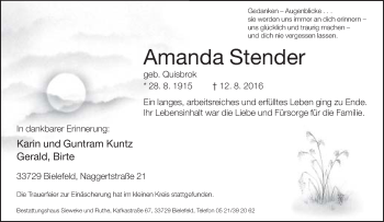 Traueranzeige von Amanda Stender von Neue Westfälische