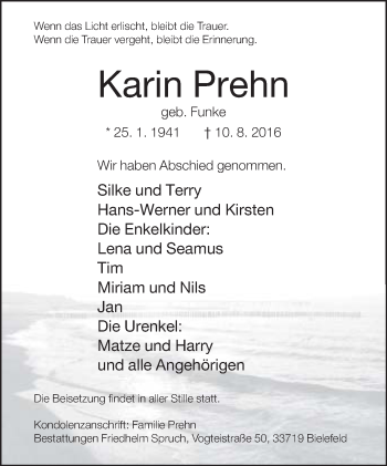 Traueranzeige von Karin Prehn von Neue Westfälische