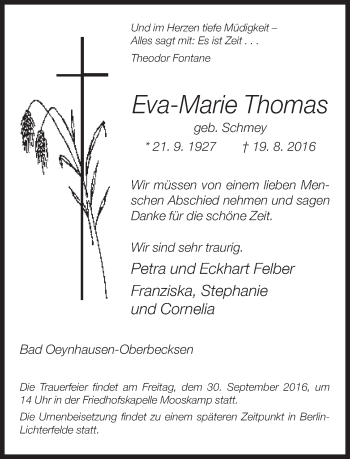 Traueranzeige von Eva-Marie Thomas von Neue Westfälische