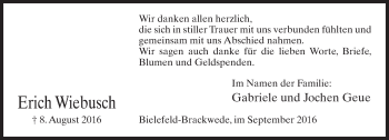 Traueranzeige von Erich Wiebusch von Neue Westfälische