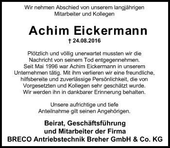 Traueranzeige von Achim Eickermann von Neue Westfälische
