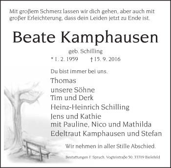 Traueranzeige von Beate Kamphausen von Neue Westfälische