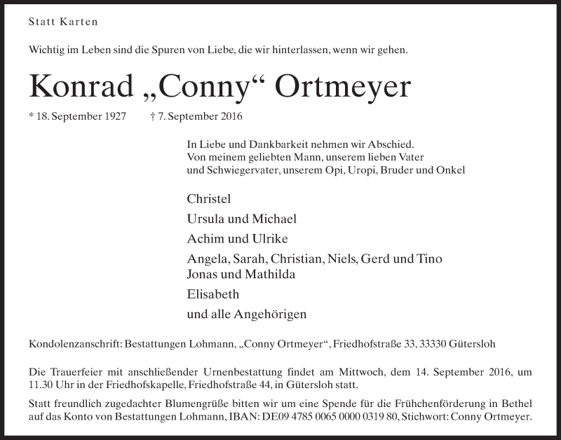  Traueranzeige für Konrad Ortmeyer vom 10.09.2016 aus Neue Westfälische