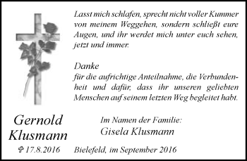 Traueranzeige von Gernold Klusmann von Neue Westfälische