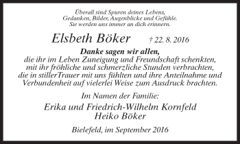 Traueranzeige von Elsbeth Böker von Neue Westfälische