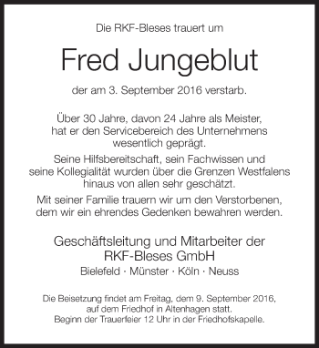 Traueranzeige von Fred Jungeblut von Neue Westfälische