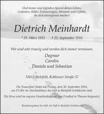 Traueranzeige von Dietrich Meinhardt von Neue Westfälische