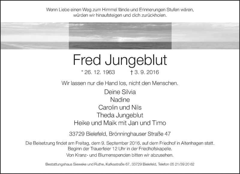  Traueranzeige für Theda Jungeblut vom 06.09.2016 aus Neue Westfälische