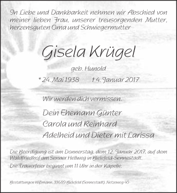 Traueranzeige von Gisela Krügel von Neue Westfälische
