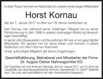 Traueranzeige von Horst Kornau von Neue Westfälische