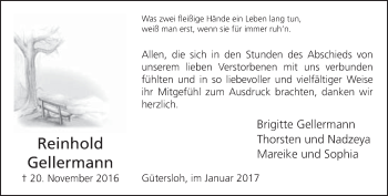 Traueranzeige von Reinhold Gellermann von Neue Westfälische