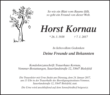 Traueranzeige von Horst Kornau von Neue Westfälische