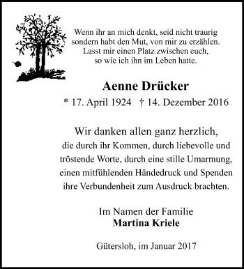 Traueranzeige von Aenne Drücker von Neue Westfälische