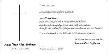 Traueranzeige von Anneliese Kiso-Wüster von Neue Westfälische