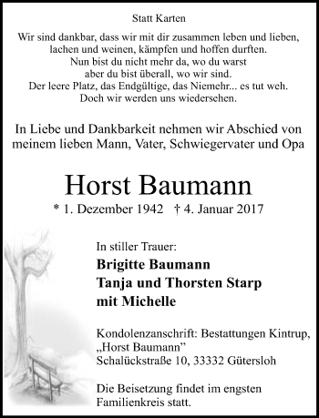 Traueranzeige von Horst Baumann von Neue Westfälische