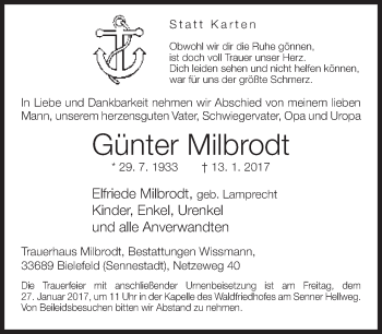 Traueranzeige von Günter Milbrodt von Neue Westfälische