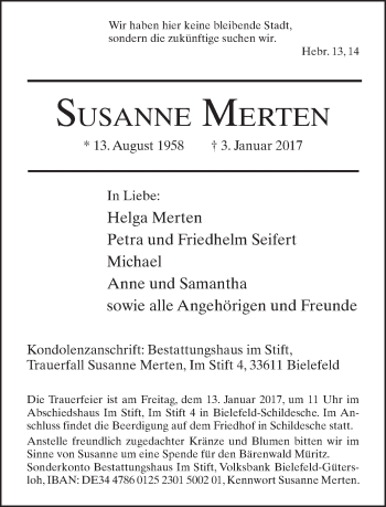 Traueranzeige von Susanne Merten von Neue Westfälische