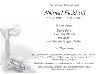 Traueranzeige von Wilfried Eickhoff von Neue Westfälische
