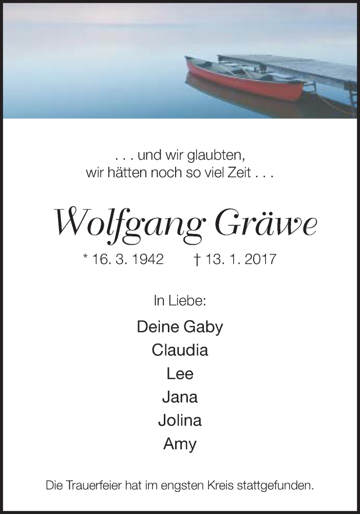 Traueranzeige für Wolfgang Gräwe vom 21.01.2017 aus Neue Westfälische