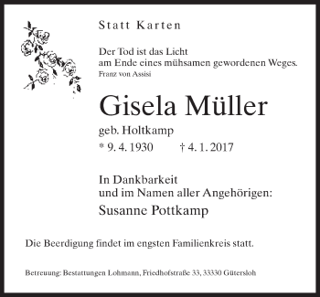 Traueranzeige von Gisela Müller von Neue Westfälische