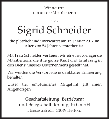 Traueranzeige von Sigrid Schneider von Neue Westfälische