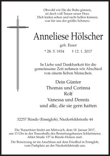 Traueranzeige von Anneliese Hölscher von Neue Westfälische