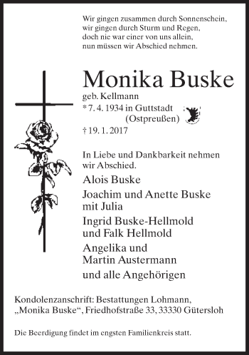Traueranzeige von Monika Buske von Neue Westfälische