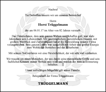 Traueranzeige von Horst Trüggelmann von Neue Westfälische
