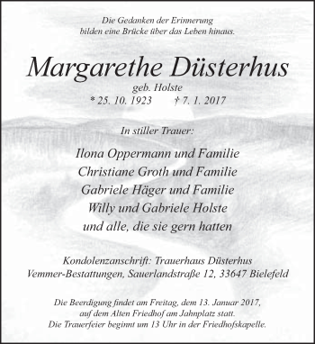 Traueranzeige von Margarethe Düsterhus von Neue Westfälische