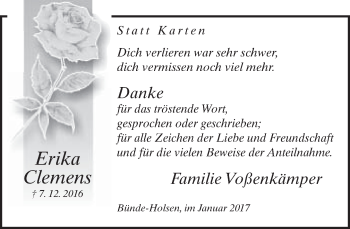 Traueranzeige von Erika Clemens von Neue Westfälische