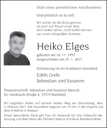 Traueranzeige von Heiko Elges von Neue Westfälische