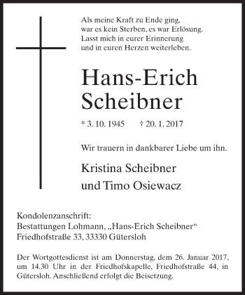Traueranzeige von Hans-Erich Scheibner von Neue Westfälische