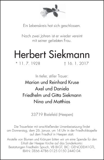 Traueranzeige von Herbert Siekmann von Neue Westfälische
