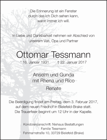 Traueranzeige von Ottomar Tessmann von Neue Westfälische