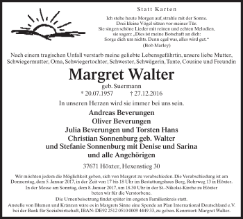 Traueranzeige von Margret Walter von Neue Westfälische