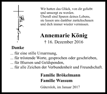 Traueranzeige von Annemarie König von Neue Westfälische